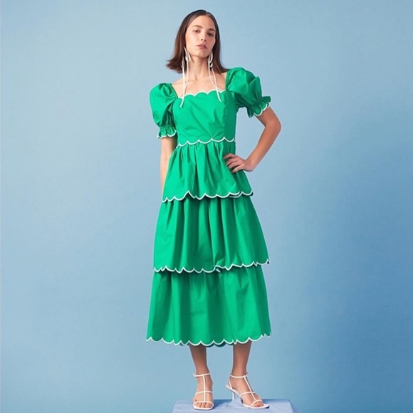 English Factory Green Midi Dress with White Accents in Kelly Green size XS - Picture 1 of 7